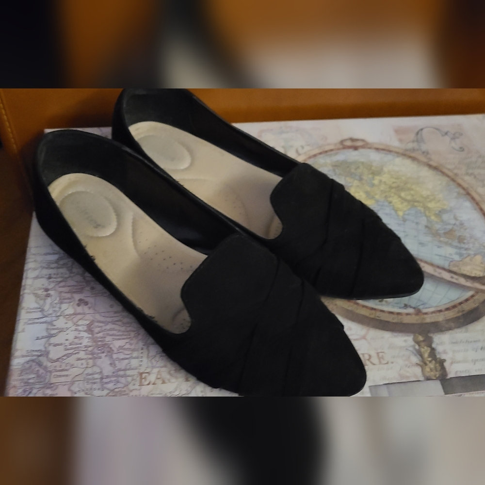 Women's black pointy toe velvet feel flats